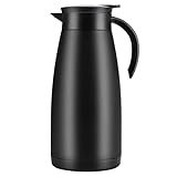 Olerd Isolierkanne 1,5 L, Edelstahl Thermoskanne, doppelwandige Vakuum Kaffeekanne Teekanne, Thermoskanne für Kaffee, Tee, Wasser, Getränk(Schwarz)