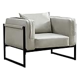 OFCASA 1 Sitzer Sofa Gepolstert Kunstleder Couch mit Metallrahmen und Kissen Sofa für Wohnzimmer Schlafzimmer Büro Garten, 90 x 65 x 65 cm Beige