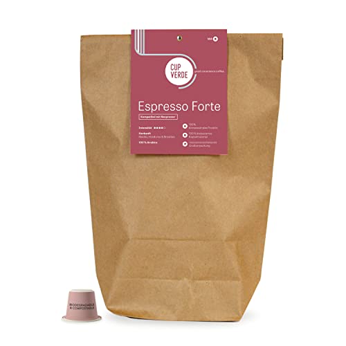 CUP VERDE – 100 nachhaltige Kaffeekapseln Nespresso* kompatibel. 100% Klimaneutral – fair gehandelt - schonend geröstet, kräftiger Geschmack - wenig Verpackung. Espresso Forte