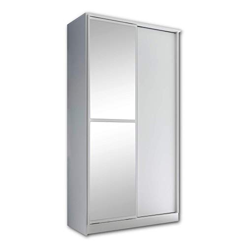 ALEDO Eleganter Kleiderschrank mit großer Spiegeltür & viel Stauraum - Vielseitiger Schwebetürenschrank in Weiß - 120 x 220 x 45 cm (B/H/T)