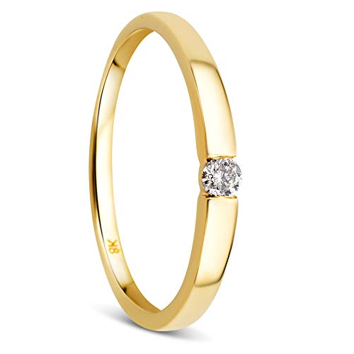 Orovi Damen Diamant Ring Gelbgold, Verlobungsring 8 Karat (333) Gold und Diamant Brillanten 0.05 Ct, Solitärring