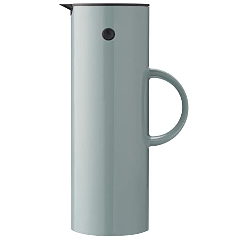 Stelton Isolierkanne EM77 - Doppelwandige Isolierkanne für heiße/kalte Getränke - Tee- & Kaffeekanne mit Glaseinsatz, Magnetverschluss, Schraubdeckel, Vintage-Design - 1 Liter, Staubgrün