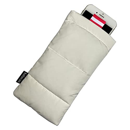 SAFACUS Thermo Handyhülle Tasche Universal Daunen Pouch Handysocke Weihnachten Geschenke für Smartphones Handy Winter Handyhülle für iPhone 14 13 12Plus X, Samsung Galaxy (Weiß)