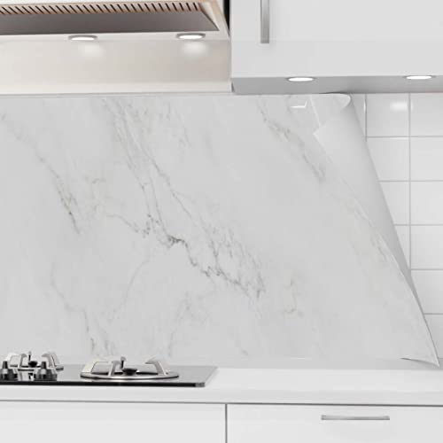 danario Küchenrückwand selbstklebend - Matt - Spritzschutz Küche - versteifte PET Folie - 0,37 mm - Marmor weiß - 60cm x 220cm
