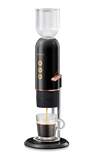 IMONS Mini 4-in-1 Schnell Heiß Espressomaschine,Energie sparen 19 bar Druckerwärmung in 3 Sekunden, 3 Austauschbare Kartuschen für Kapseln, Gemahlener Kaffee, Anzug für Reisen, Zuhause und Büro