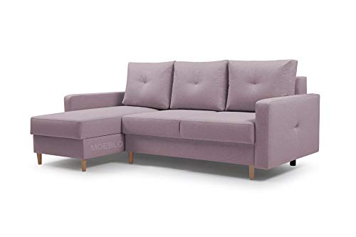 Ecksofa mit Schlaffunktion Eckcouch mit 2 X Bettkasten Sofa Couch L-Form Polsterecke Madison (Rosa, Ecksofa Links)
