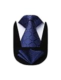 HISDERN Herren Krawatte Taschentuch Check Krawatte & Einstecktuch Set Navy blau