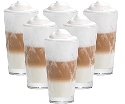 6er Set Latte Macchiato / Kaffee-Gläser - 370ml, 6 Glas Trinkhalme 23 cm, 1 Bürste ( Kaleibi Latte )