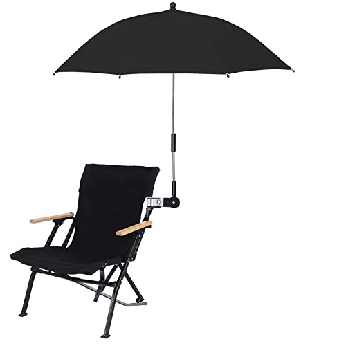RENXR Stuhlschirm mit Klemme, Universal Verstellbarer Strandkorb Regenschirm UV-Schutz Sonnenschutz Regenschirm für Kinderwagen Rollstühle Terrasse Stühle, Schwarz , Large