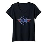 Damen Top Gun Klassisches Sterne Kreis Logo T-Shirt mit V-Ausschnitt