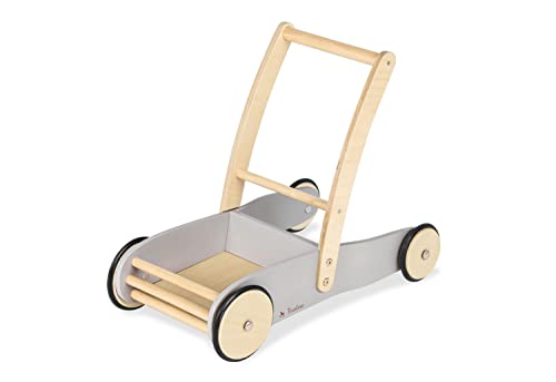 PINOLINO Lauflernwagen Uli, aus Holz, mit Bremssystem, Lauflernhilfe mit gummierten Holzrädern, für Kinder von 1 – 6 Jahren, grau