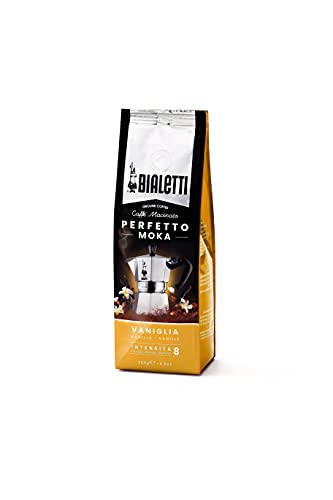 Bialetti - Perfetto Moka Vaniglia: Gemahlener Kaffee mit mittlerer Röstung, Vanille-Aroma, 250g, Beutel mit Aromaventil