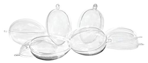 VBS Acryl-Eier mit Aufhängeöse, 6 Stück, H 12 cm, Kunststoff-Eier, transparent, teilbar, zum Bemalen