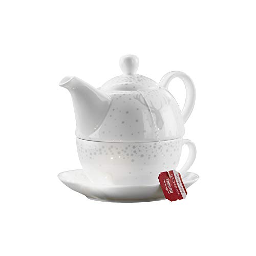 Gilde Tee-Set Tea for one im Hirsch Design, Höhe 15 cm, weiß hellgrau