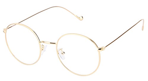 Lukis Brille Nerdbrille Retro Rund Unisex Metallgestell Brillenfassung Dekobrillen 140x50mm Gold