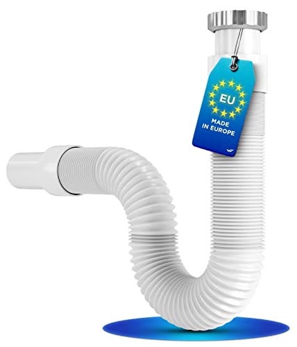 LOBENSWERK Siphon Waschbecken [SuperFlex] - G 1 1/4” x 32mm ausziehbar 320-890mm - Flexibler Ablaufschlauch für das Badezimmer - 100% Wasserdicht