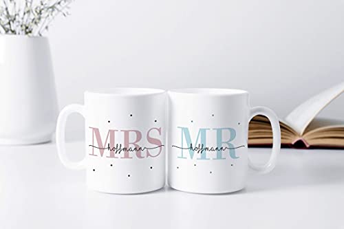 2er Set Tasse Set Mr + Mrs | Hochzeitstag | Jahrestag | Ehe | Paar | Verlobung | Hochzeit | Geschenk | personalisiert | Mrs + Mrs | Mr + Mr (MR & MRS - Weiß)
