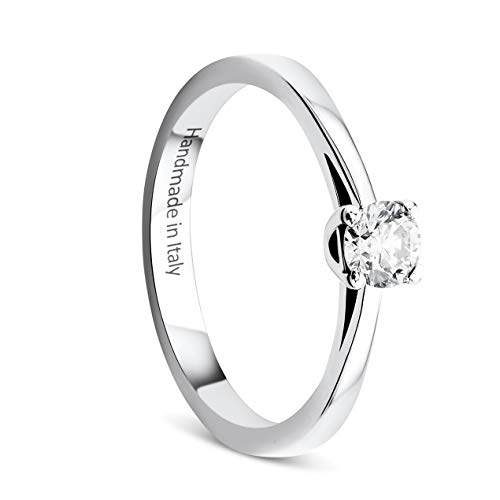 Orovi Damen Ring Weißgold 0.25 Ct Solitär Diamant Verlobungsring 14 Karat (585) Gold und Diamant Brillanten Ring Handgemacht in Italien