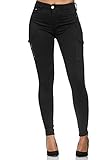 Elara Damen Cargo Jeans Slim Fit Seiten Taschen Chunkyrayan MA2018 Black-38 (M)