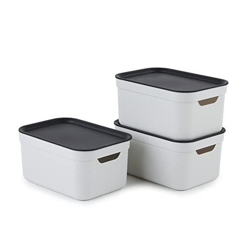 Jive Dekobox 3er-Set Aufbewahrungsbox 5l mit Deckel, Kunststoff (PP recycelt), weiss/anthrazit, 3x5l (26.5 x 18.5 x 13.2 cm)