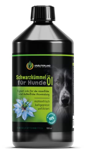Kräuterland - Schwarzkümmelöl für Hunde 1000ml - 100% rein, ungefiltert, kaltgepresst - mühlenfrisch direkt vom Hersteller - Fütterung & Fellpflege