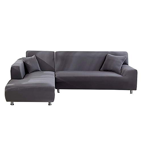 ele ELEOPTION Sofa Überwürfe elastische Stretch Sofabezug 2er Set 3 Sitzer für L Form Sofa inkl. 2 Stücke Kissenbezug (Grau)