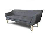 Sofa Scandi 3-Sitzer, Scandinavian Design, Couch 3-er, Couchgarnitur, Sofagarnitur, Holzfüße, Polstersofa - Wohnzimmer (Dunkelgrau (Sawana 05))