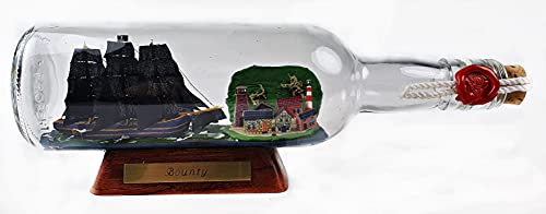 Bounty Schwarze Segel 500 ml runde Flasche mit Landschaft Buddelschiff Piratenschiff Flaschenschiff