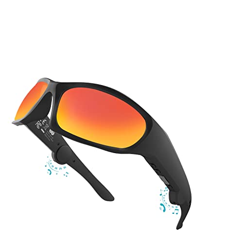 TJ Audio Bluetooth Smart Safety Sonnenbrille mit Open-Ear-Kopfhörer Sportbrille mit Bluetooth Fahrradbrille Herren Damen Musik und Anrufe hören - Rot