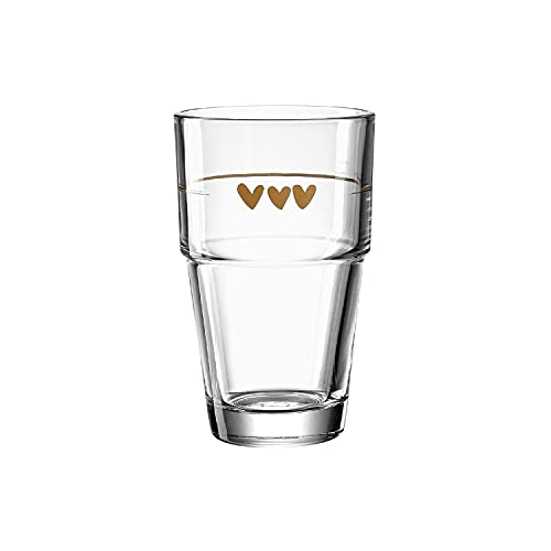 Leonardo Solo Latte-Macchiato Glas 1 Stück, Glas-Becher mit Herzen Aufdruck, spülmaschinengeeignetes Kaffee-Glas, Herzchen Motiv, 410 ml, 043467