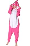 Focupaja Erwachsene Hai Strampelanzug Schlafanzug Tier Cosplay Kostüm Halloween Weihnachten Jumpsuit Schlafanzug für Frauen und Männer Rosarot L