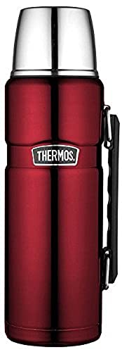 THERMOS Thermoskanne Edelstahl Stainless King, Edelstahl rot 1,2L, Isolierflasche mit Trinkbecher 4003.248.120 spülmaschinenfest, Thermosflasche hält 24 Stunden heiß, 24 Stunden kalt, BPA-Free