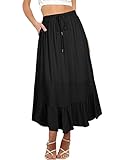 REORIA Damen Röcke Elastische Maxiröcke mit hoher Taille für Damen Lange Röcke mit Taschen Schwarz XL