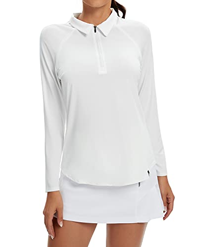 Soneven WOWENY Sportshirt Damen Langarm Laufshirt, 1/4 Reißverschluss Fitness Sweatshirt Laufjacke Running Tops Poloshirts (Weiß, S)