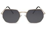 Cheapass Sonnenbrille Oktogonal Gold-en Grau Getönt UV-400 Rund Acht-Eckig Brille Metall Herren Damen