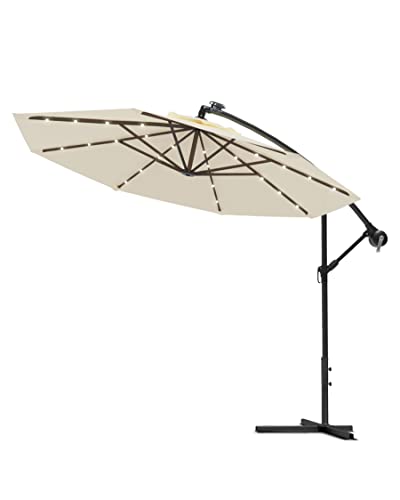 Swing & Harmonie Sonnenschirm - Luxus Ampelschirm - Gartenschirm mit LED Beleuchtung - Hochwertiger Sonnenschutz mit Solarpanel - (Ø 350cm, Creme)
