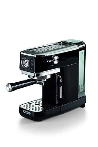 Ariete 1381 Kaffeemaschine mit Manometer, kompatibel mit Kaffeepulver und ESE-Pads, 1300 W, Fassungsvermögen 1,1 l, 15 bar Druck, Filter ½ Tassen, Cappuccino-Gerät, Schwarz