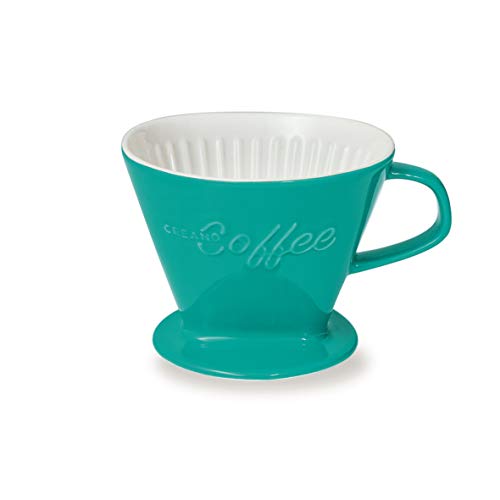 Creano Porzellan Kaffeefilter (Jadegrün), Filter Größe 4 für Filtertüten Gr. 1x4, ca. 800gr Gewicht für extrem sicheren Stand, Achtung schwer, in 6 Farben erhältlich