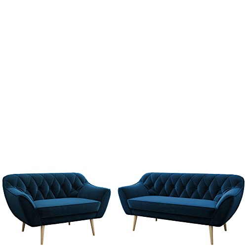 MKS MEBLE Sofa - Moderne Sofa Set 3+2 - Skandinavische Deko Polstersofa - Pirs Zwei Loungesofas - Fünf Personen Marineblau