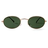 Laurinny Retro Oval Sonnenbrille für Damen Herren 90er Vintage Ovale Hippie Brille für Männer Frauen Metallrahmen Runde Sonnenbrillen(Gold/Grün)