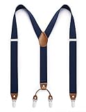 HISDERN Herren 3,5 cm breiter Hosenträger in Y-Form mit sehr Starken 4 Metall Clip für Männer und Damen elastisch und verstellbar Navy blau