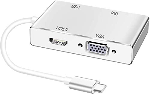 4K USB C auf HDMI Adapter, Huiheng Type-C auf HDMI DVI VGA USB 3.0 Hub, Multiport Adapter für MacBook Pro, Chromebook Pixel, Samsung Galaxy S8(Plus) zu HDTV, Monitors, Projector