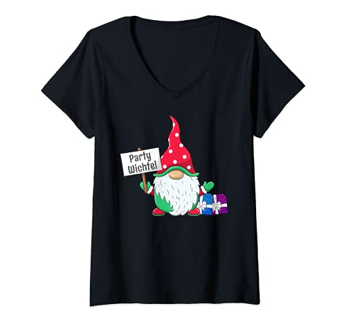 Damen Party Wichtel Partnerlook Familien Outfit Weihnachten T-Shirt mit V-Ausschnitt