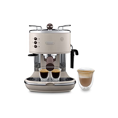De'Longhi Icona Vintage ECOV 311.BG – Espresso Siebträgermaschine im Retro-Look, Espressomaschine mit manuellem Milchaufschäumer, für Kaffeepulver oder ESE Pads, 1,4 l Wassertank, beige