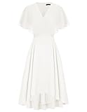 CURLBIUTY Damen Elegant Chiffon Kleid V-Ausschnitt Hohe Taille Cocktailkleid Sommer Kleider Weiß 36