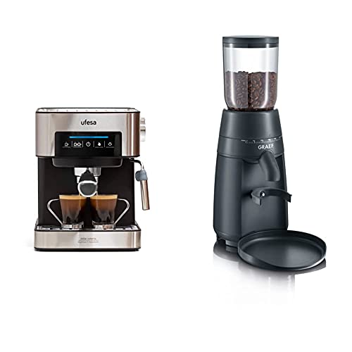 Ufesa CE7255 Espresso-, Cappuccinomaschine mit digitalem Touchpanel |1,6-Liter-Tank abnehmbar | 850W & Graef Kaffeemühle CM 702