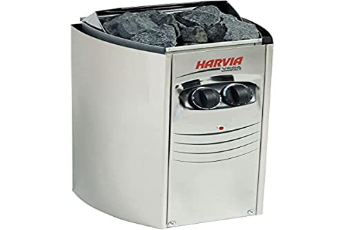 Harvia SN-HARVIA-PO35 Elektroherd für Sauna Vega Kollektion Compact 3,5 kW mit Unterputz Control BC35 2 4,5 m³ L 28 x 29,5 x H 50,5 cm, Silber, 3.5