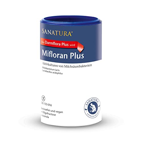 Sanatura Mifloran Plus – Milchsäurebakterien mit 12 Mrd KBE pro Tagesdosis – kombiniert mit Vitamin C aus Acerola und Oligofructose – vegan und laktosefrei, 200 g