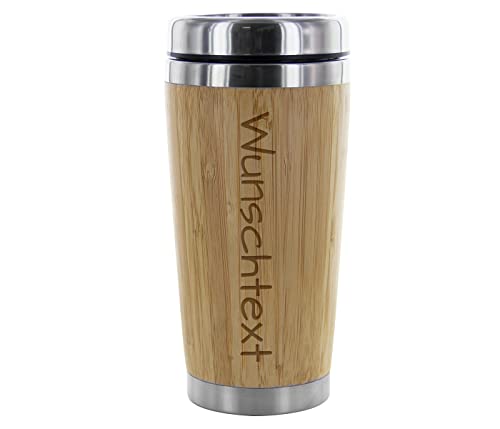 Kaffeebecher mit Namen Coffee to go Becher Gravur mit Spruch personalisiertes Geschenk 0,4 l aus Bambus