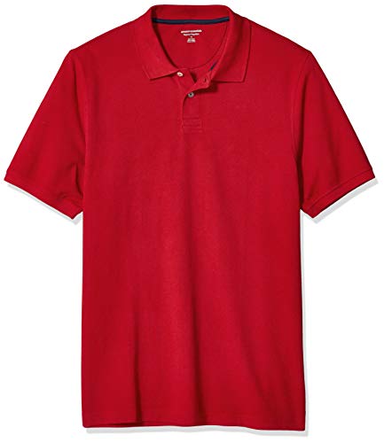 Amazon Essentials Herren Piqué-Poloshirt aus Baumwolle, Normale Passform, Rot, XXL